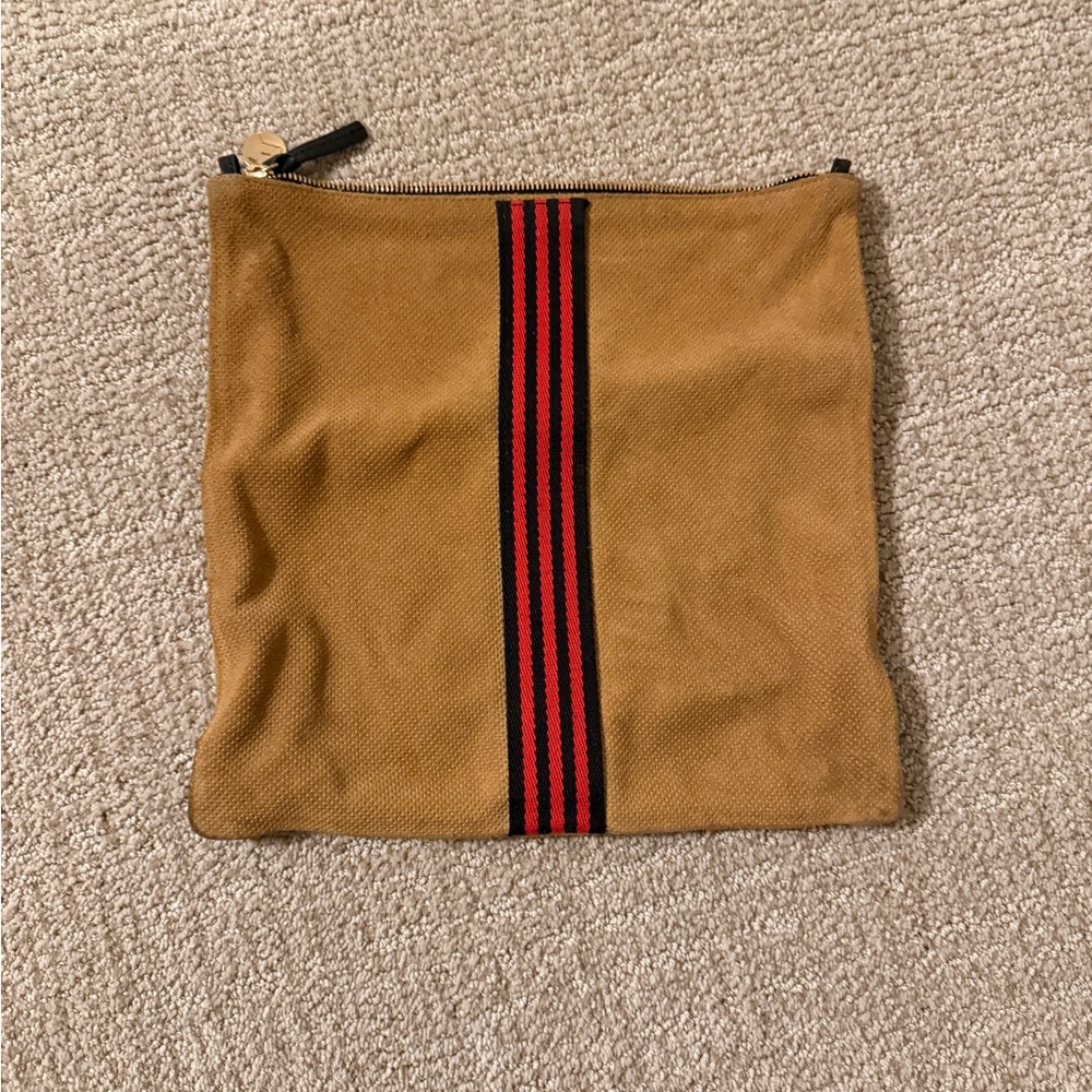 Clare V Foldover Suede Clutch with Black and Red Stripe
